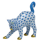 Herend Arched Cat Figurine porcelain figurine painted in the Blue fishnet pattern