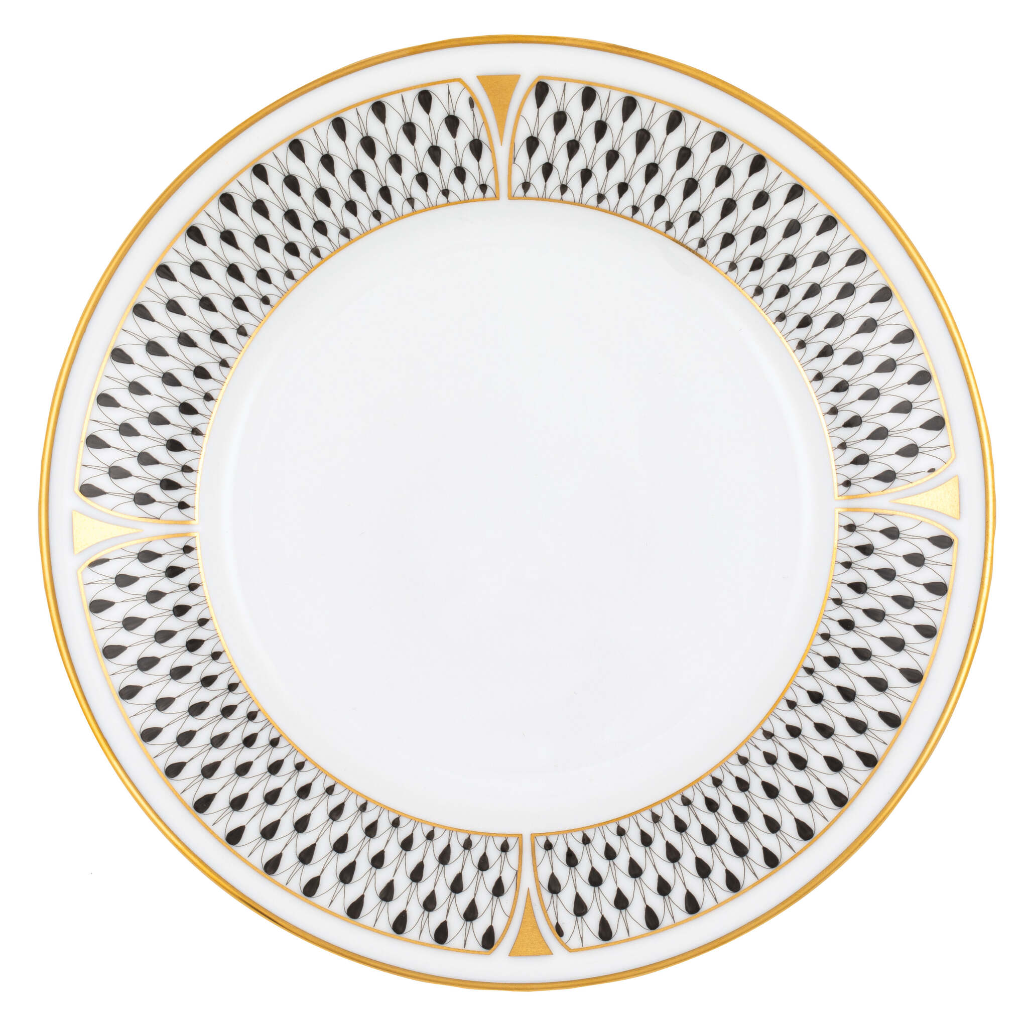 Hand-painted Herend Art Deco Black Bread and Butter Plate in fine porcelain, 6in D, on a white background