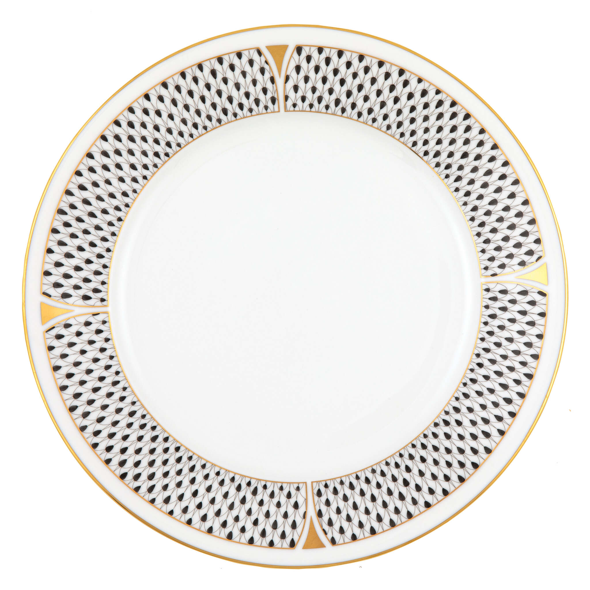 Hand-painted Herend Art Deco Black Dinner Plate in fine porcelain, 10.25in D, on a white background