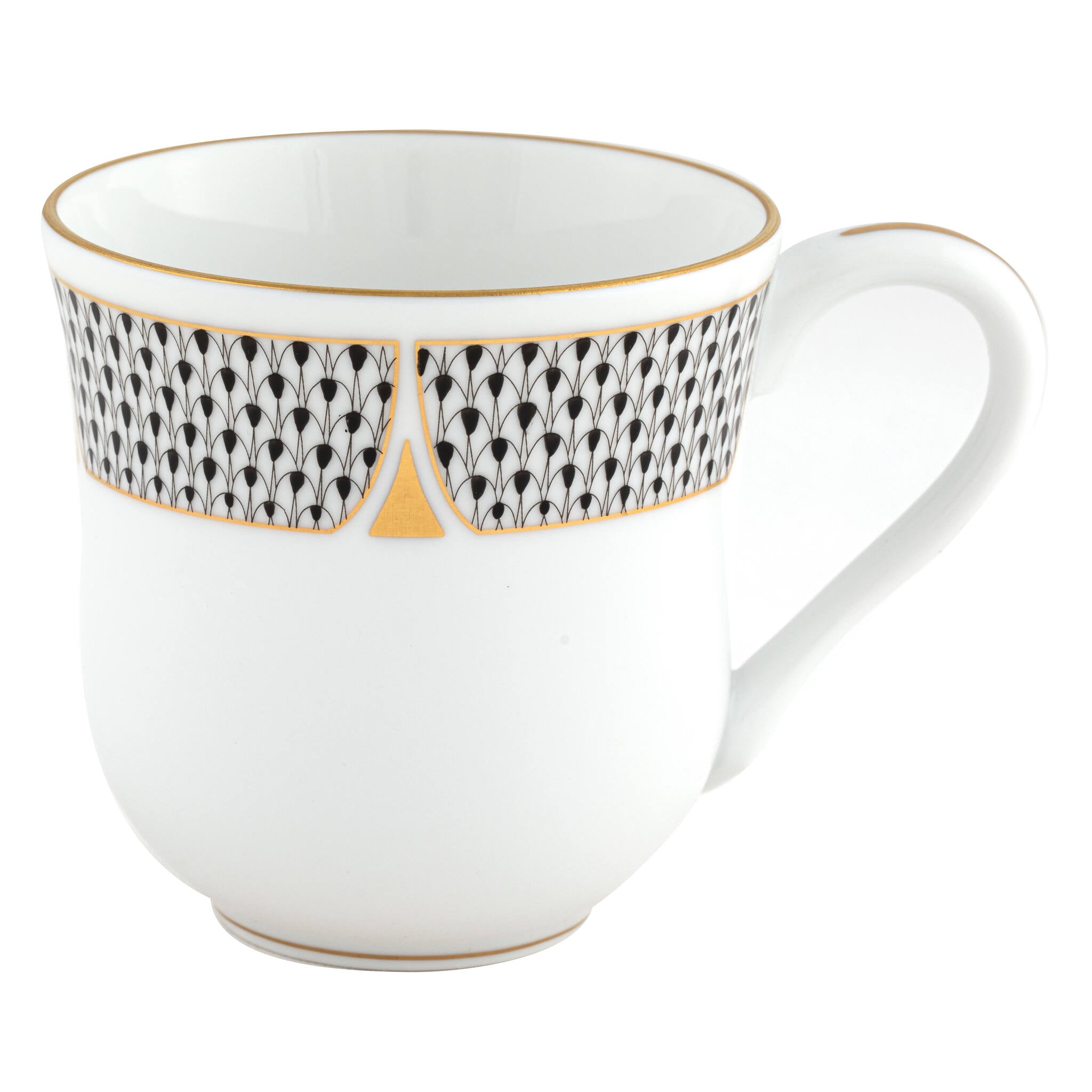 Hand-painted Herend Art Deco Black Mug in fine porcelain, (11 OZ) 3.5in H, on a white background