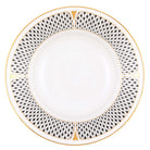 Hand-painted Herend Art Deco Black Rim Soup Soup Plates & Rimmed Soup Bowl in fine porcelain, 8.5in D, on a white background