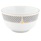 Hand-painted Herend Art Deco Black Round Bowl in fine porcelain, 4in H X 7.5in D, on a white background