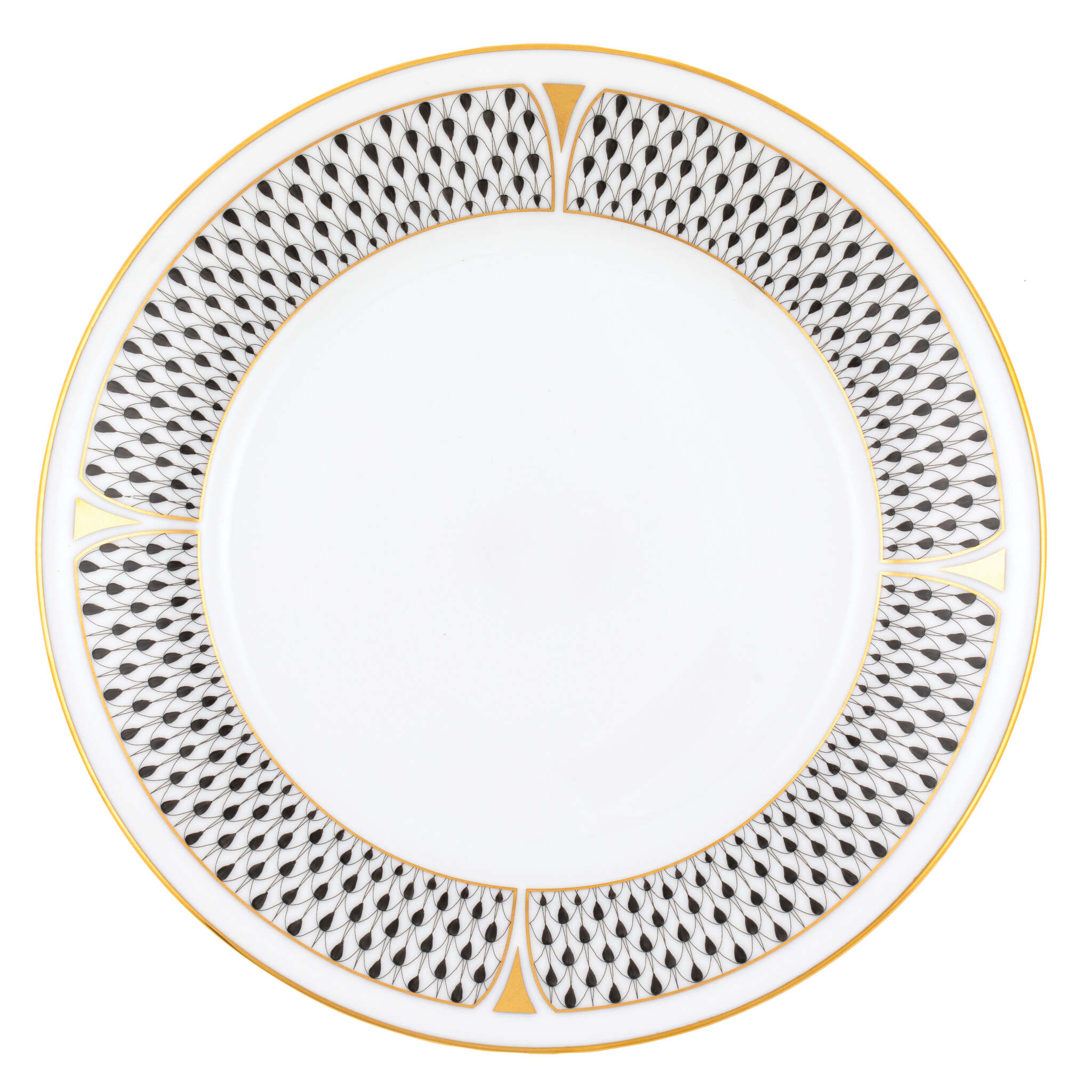Hand-painted Herend Art Deco Black Salad Plate in fine porcelain, 7.25in D, on a white background