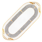 Hand-painted Herend Art Deco Black Sandwich Tray in fine porcelain, 14.25in L X 6in W, on a white background