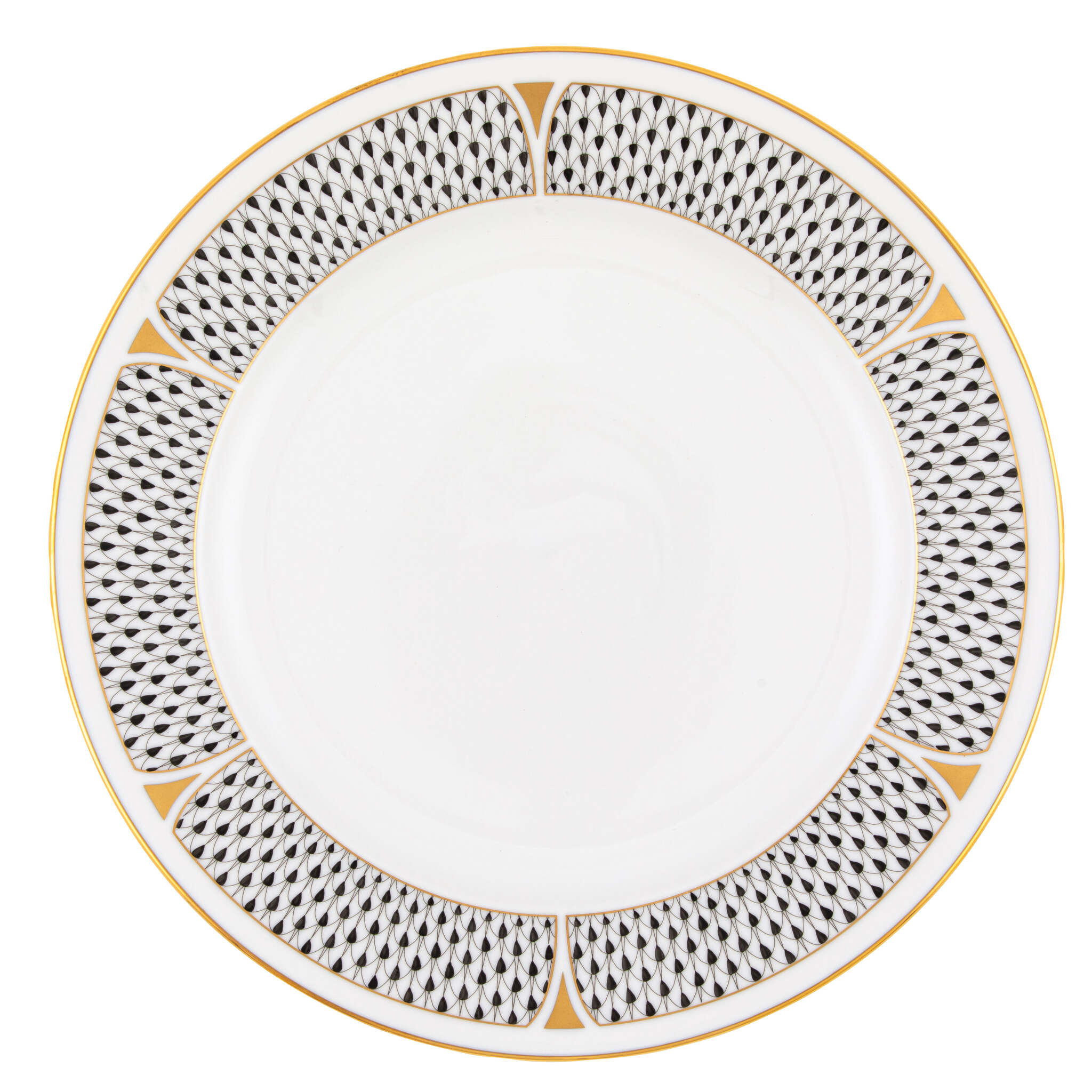 Hand-painted Herend Art Deco Black Service Plate in fine porcelain, 11in D, on a white background