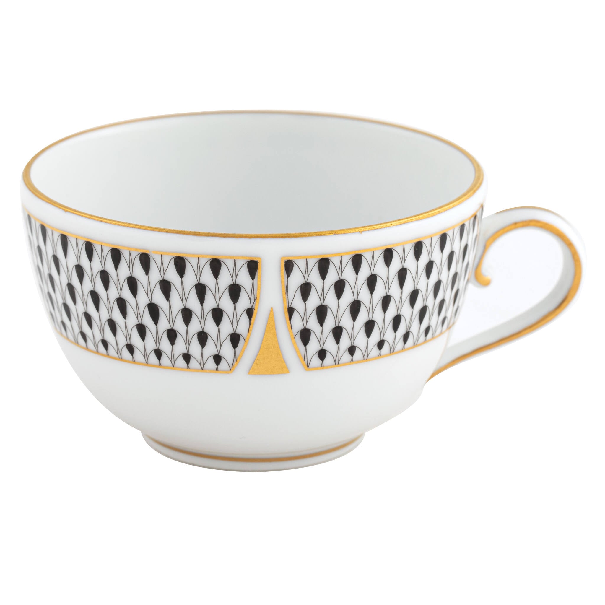 Hand-painted Herend Art Deco Black Tea Cup Teacup in fine porcelain, on a white background