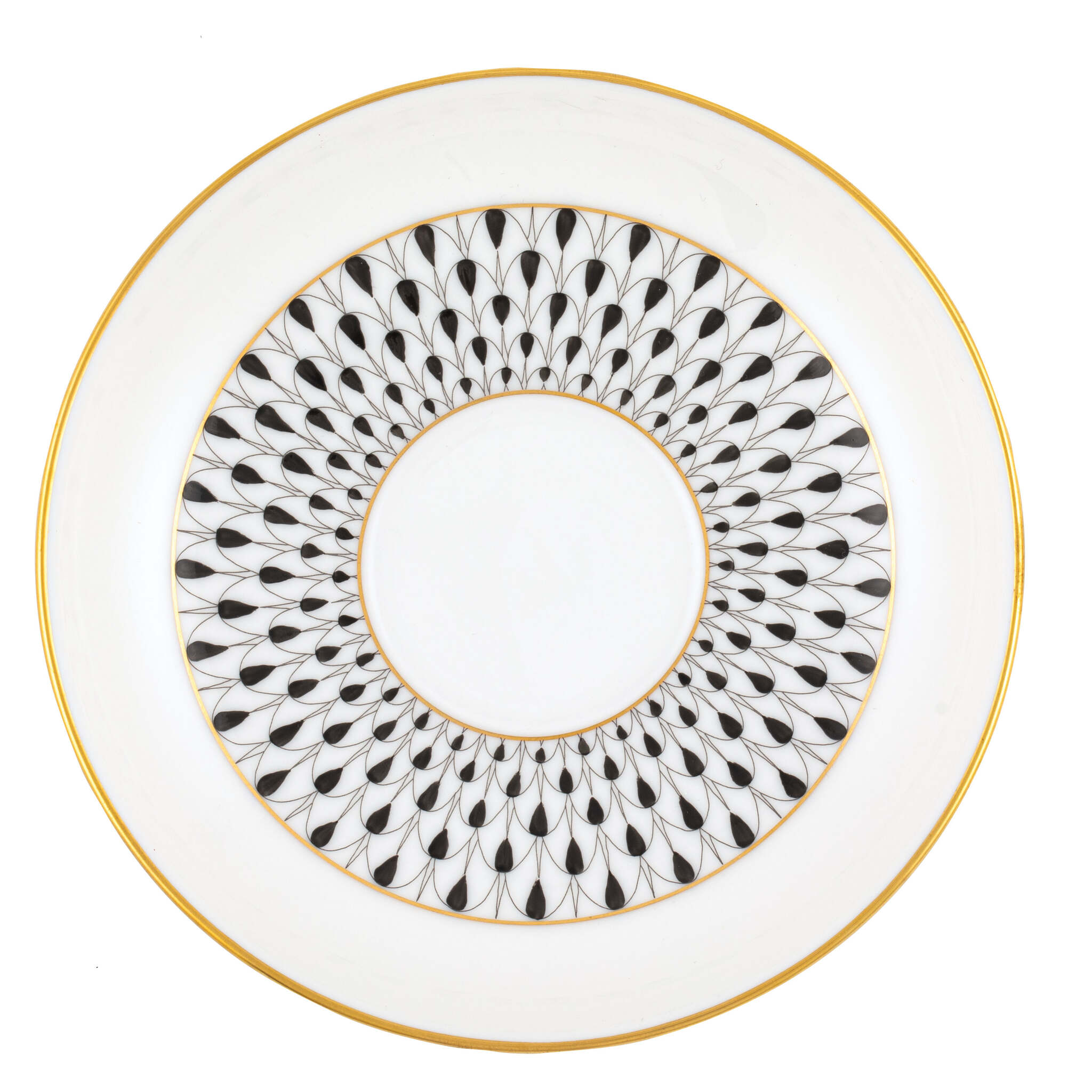 Hand-painted Herend Art Deco Black Tea Saucer in fine porcelain, 5.5in D, on a white background