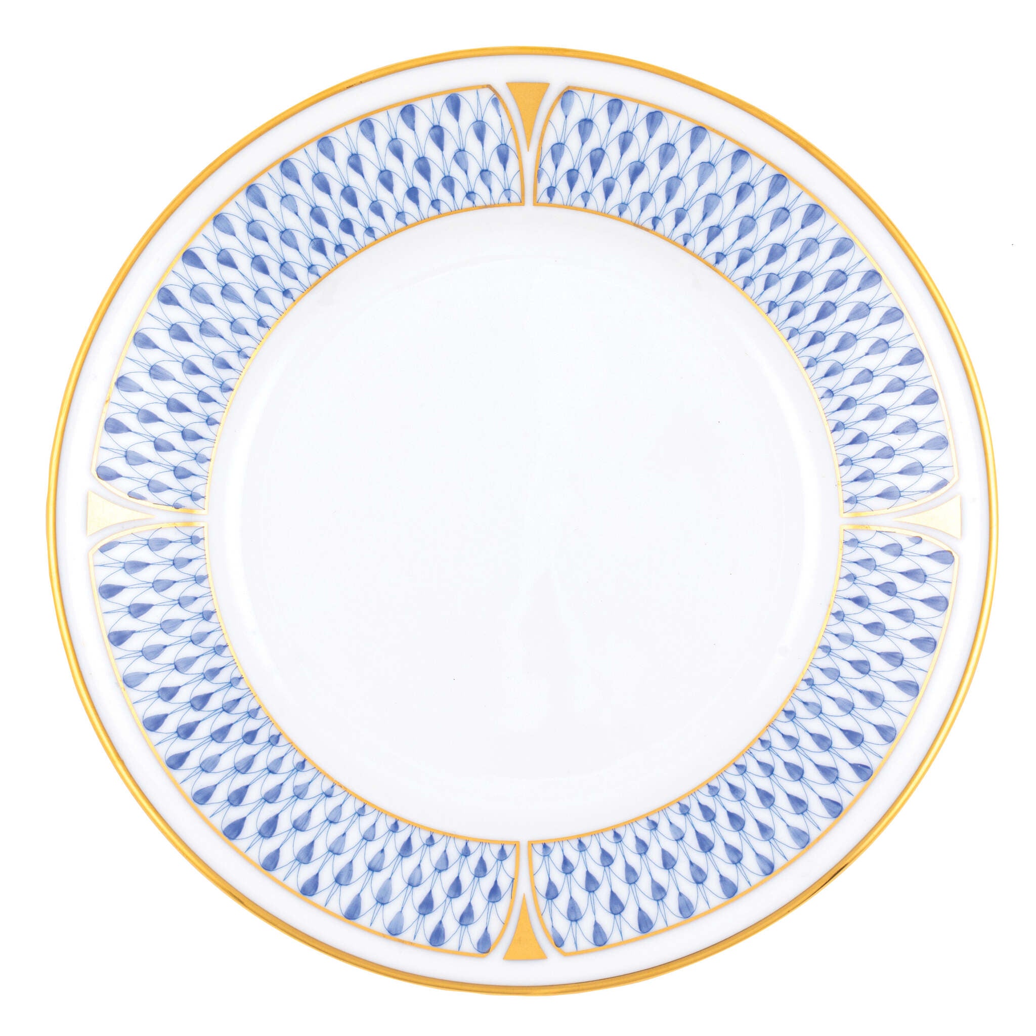 Hand-painted Herend Art Deco Blue Bread and Butter Plate in fine porcelain, 6in D, on a white background