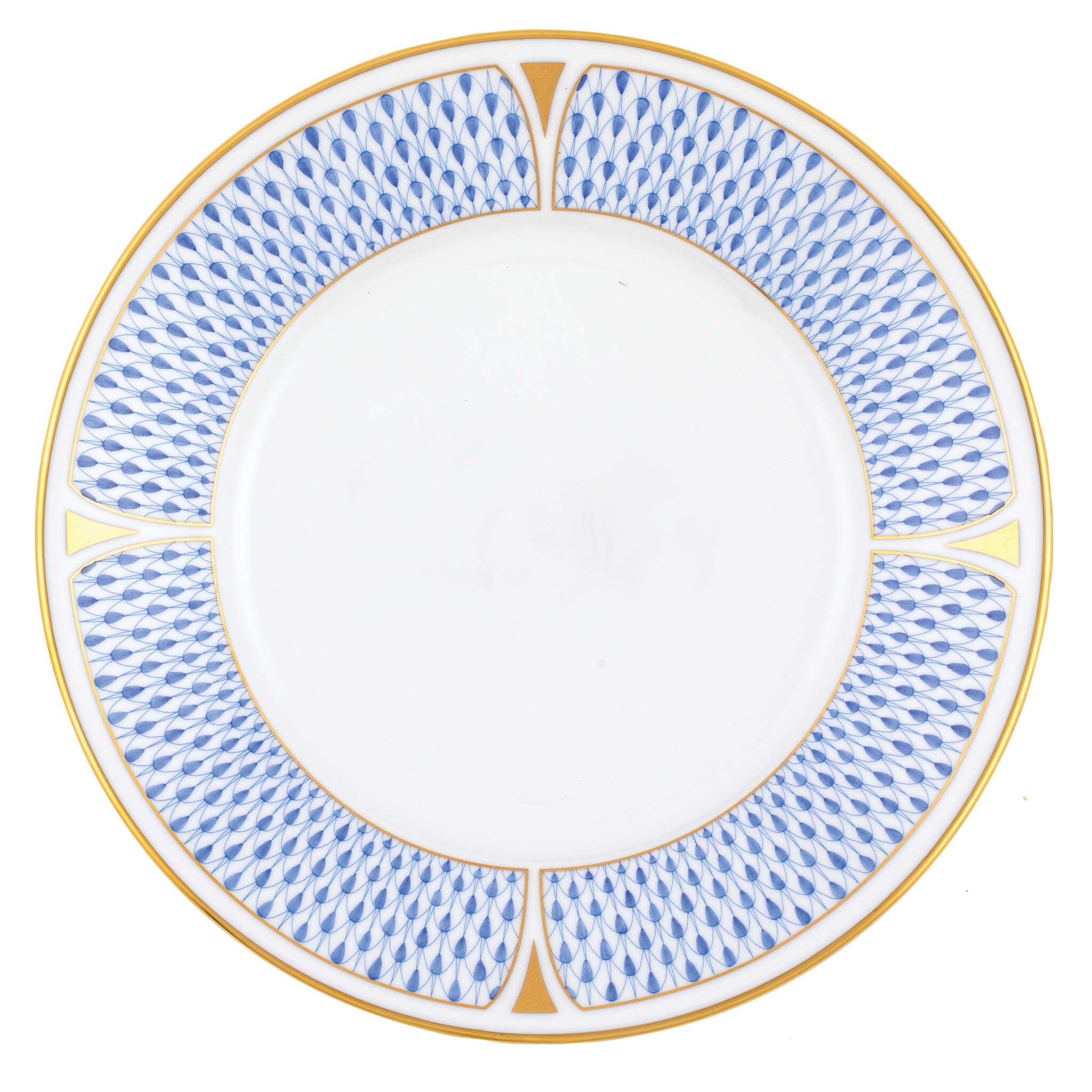 Hand-painted Herend Art Deco Blue Dessert Plate in fine porcelain, 8in D, on a white background
