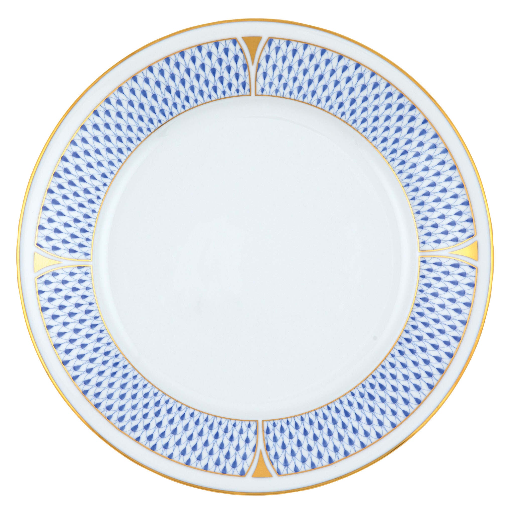 Hand-painted Herend Art Deco Blue Dinner Plate in fine porcelain, 10.25in D, on a white background