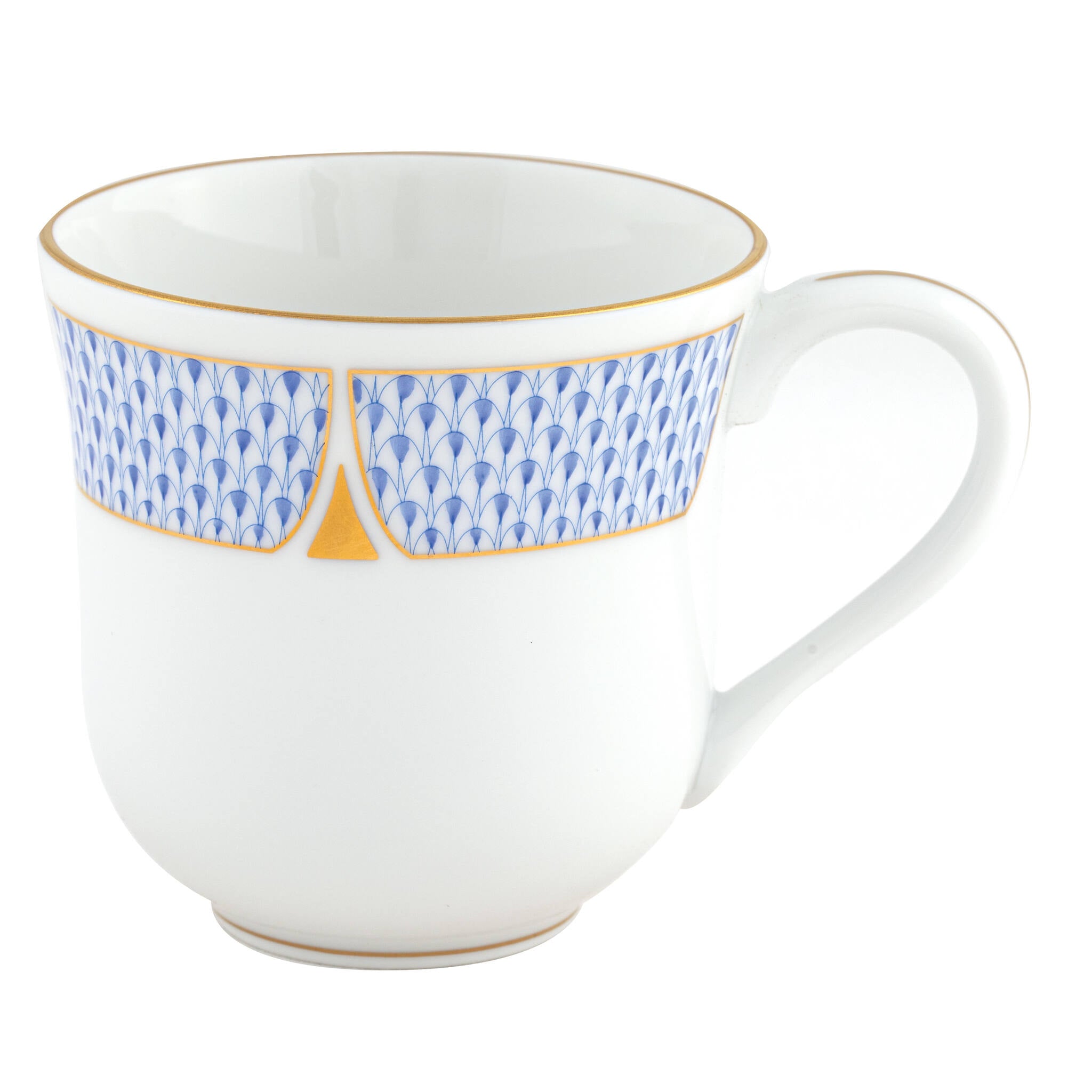 Hand-painted Herend Art Deco Blue Mug in fine porcelain, (11 OZ) 3.5in H, on a white background