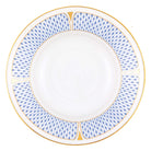 Hand-painted Herend Art Deco Blue Rim Soup Soup Plates & Rimmed Soup Bowl in fine porcelain, 8.5in D, on a white background