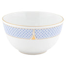 Hand-painted Herend Art Deco Blue Round Bowl in fine porcelain, 4in H X 7.5in D, on a white background