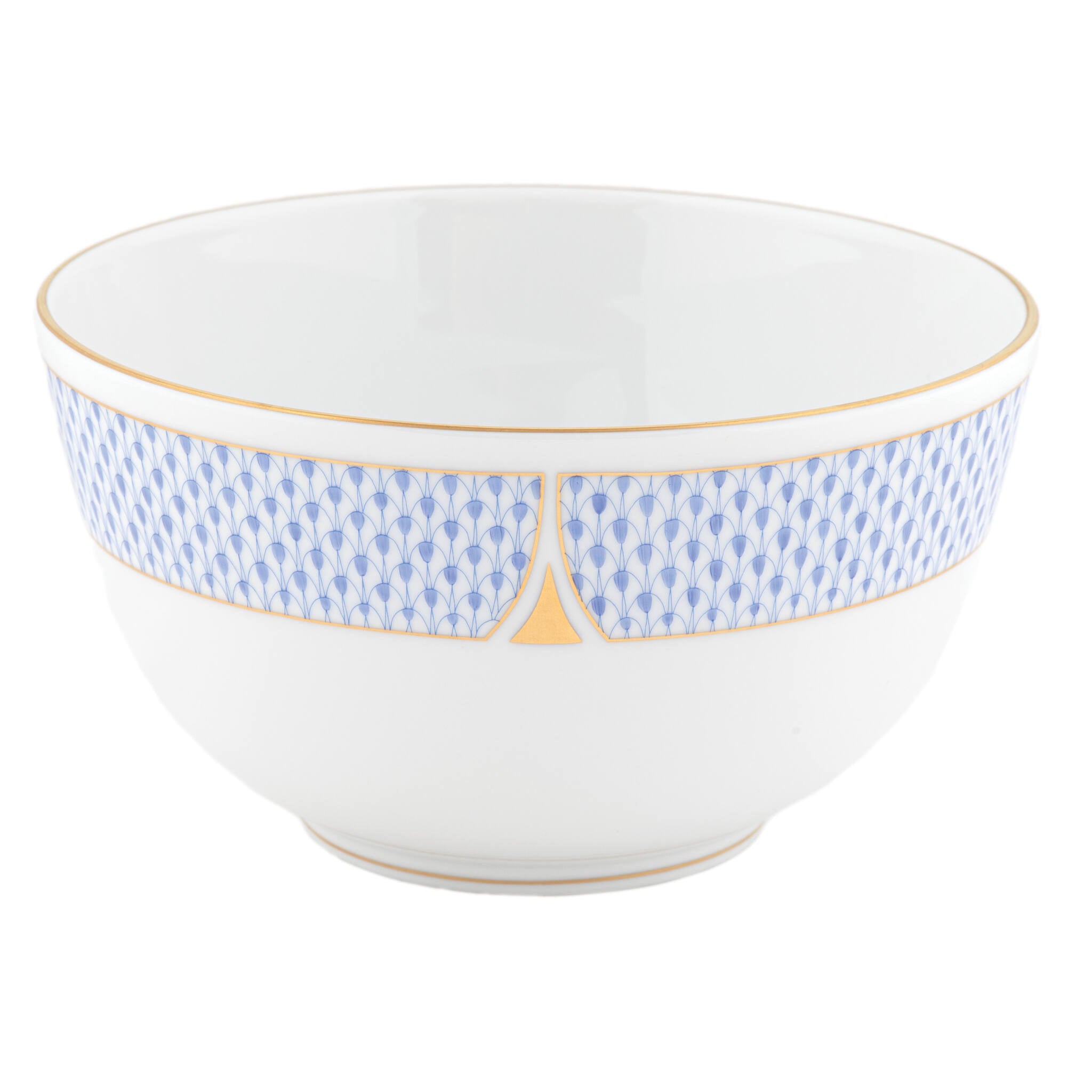 Hand-painted Herend Art Deco Blue Round Bowl in fine porcelain, 4in H X 7.5in D, on a white background