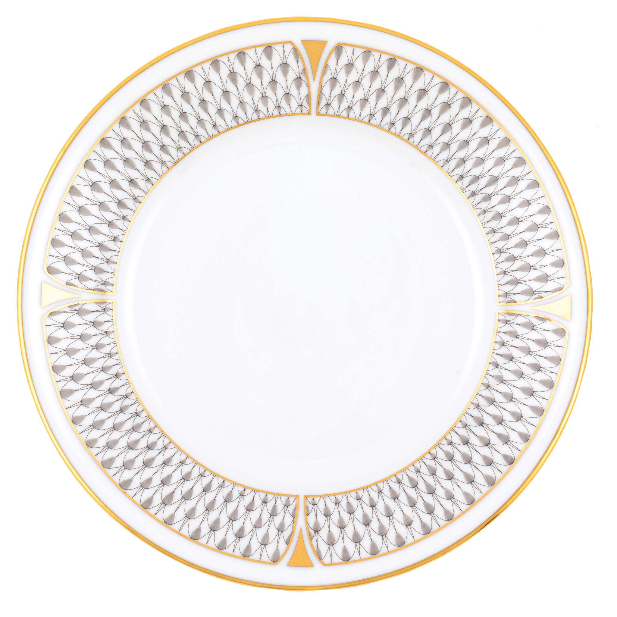 Hand-painted Herend Art Deco Gray Bread and Butter Plate in fine porcelain, 6in D, on a white background