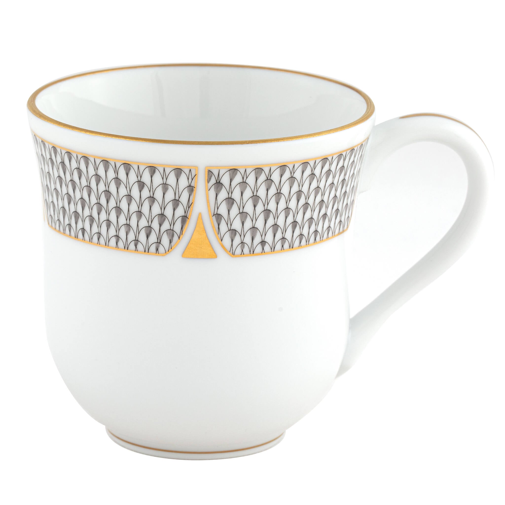 Hand-painted Herend Art Deco Gray Mug in fine porcelain, (11 OZ) 3.5in H, on a white background