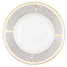 Hand-painted Herend Art Deco Gray Rim Soup Soup Plates & Rimmed Soup Bowl in fine porcelain, 8.5in D, on a white background