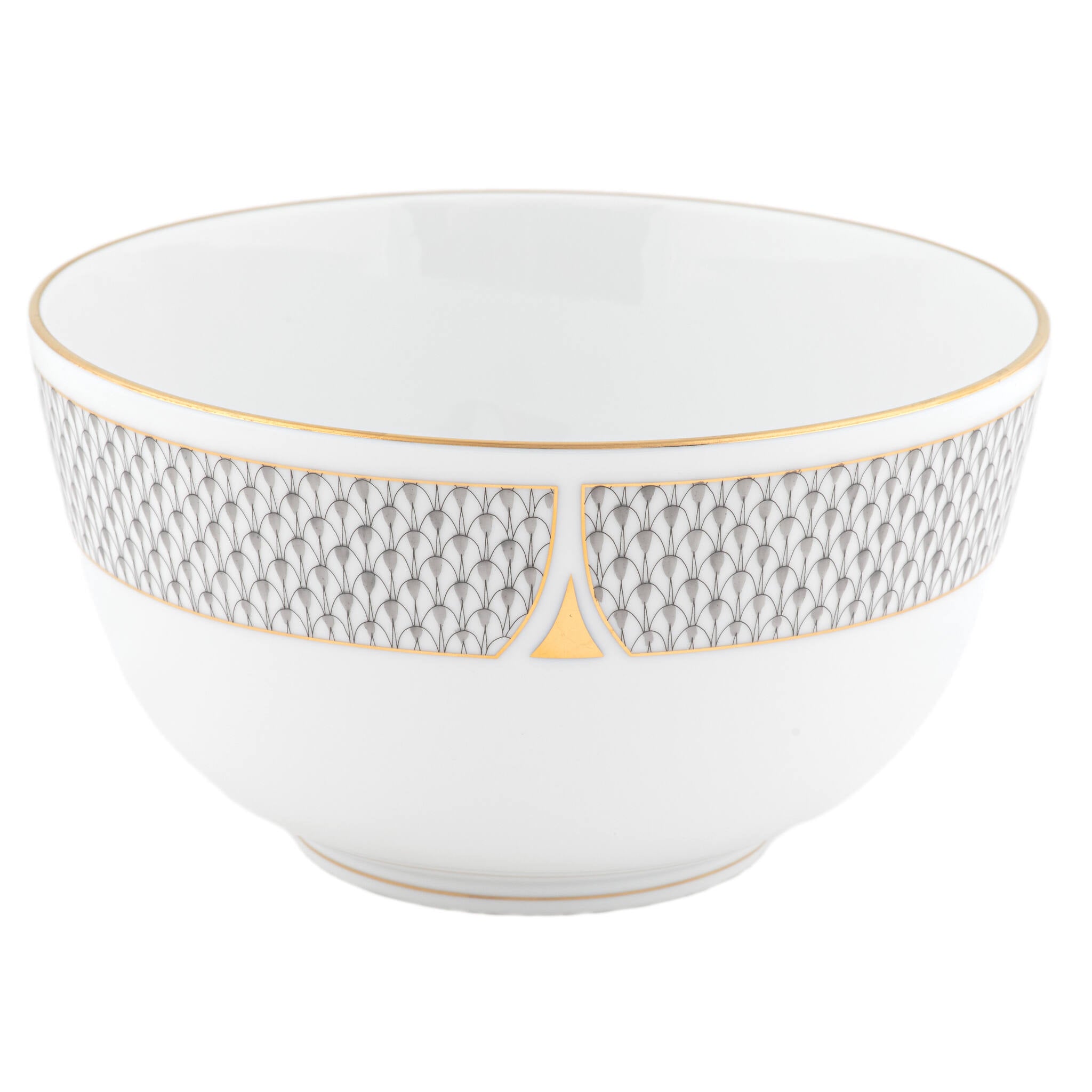 Hand-painted Herend Art Deco Gray Round Bowl in fine porcelain, 4in H X 7.5in D, on a white background