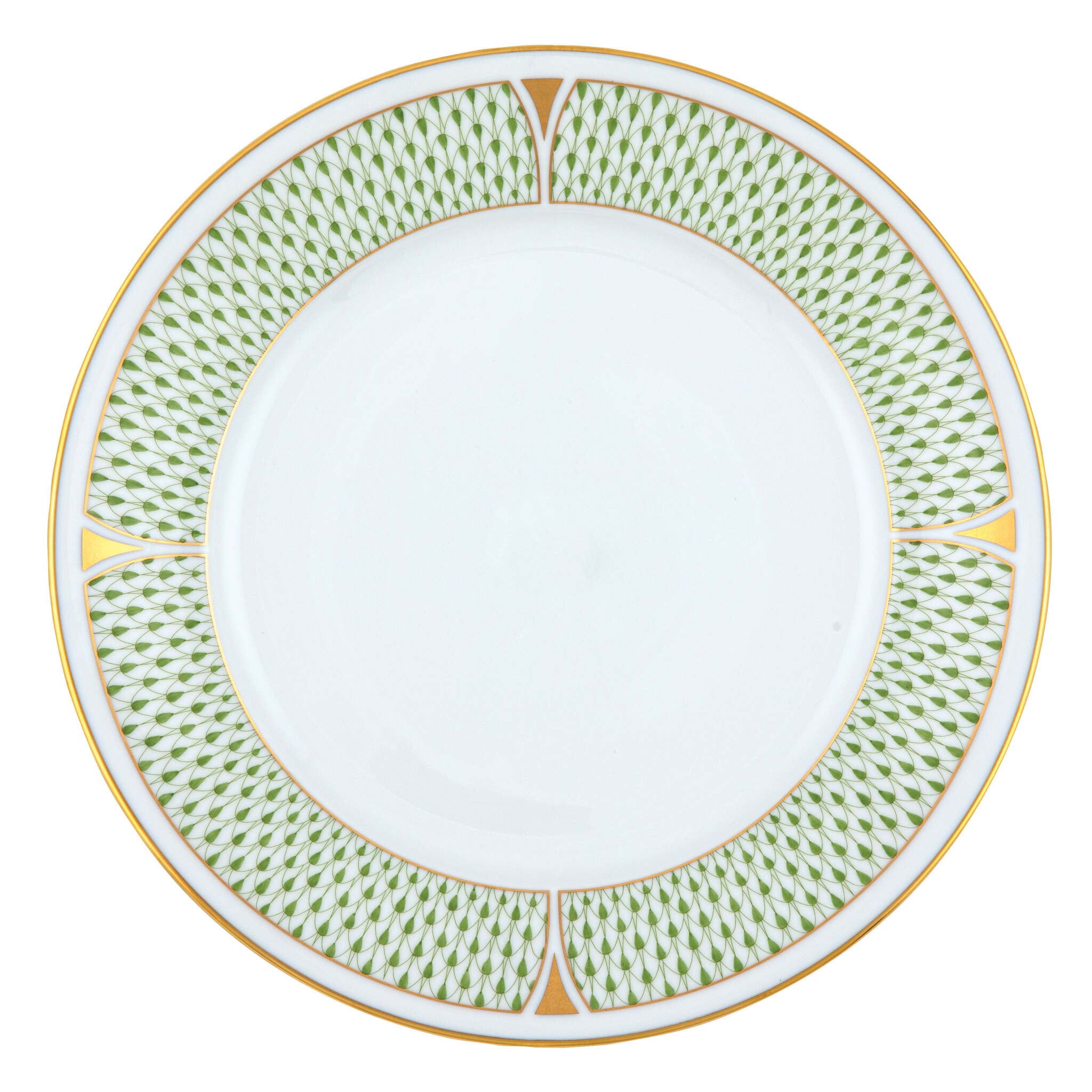Hand-painted Herend Art Deco Green Dinner Plate in fine porcelain, 10.25in D, on a white background