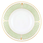 Hand-painted Herend Art Deco Green Rim Soup Soup Plates & Rimmed Soup Bowl in fine porcelain, 8.5in D, on a white background