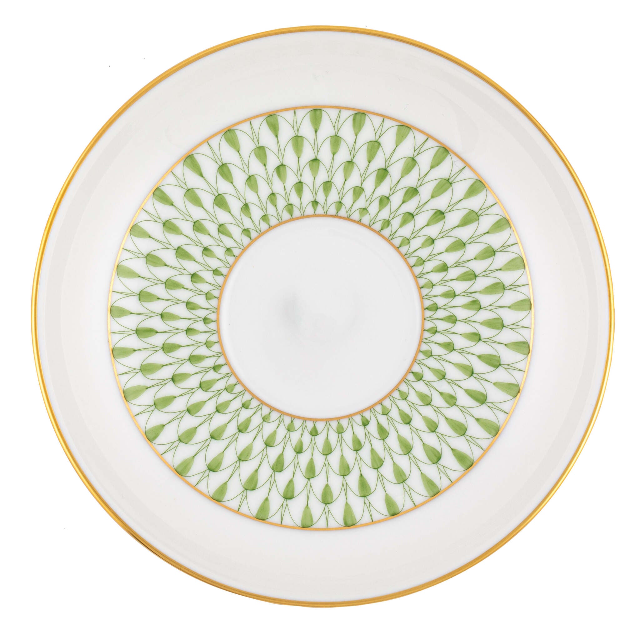 Hand-painted Herend Art Deco Green Tea Saucer Cup & Saucer Set in fine porcelain, 5.5in D, on a white background