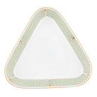 Hand-painted Herend Art Deco Green Triangle Dish in fine porcelain, 11in L X 10.25in W, on a white background