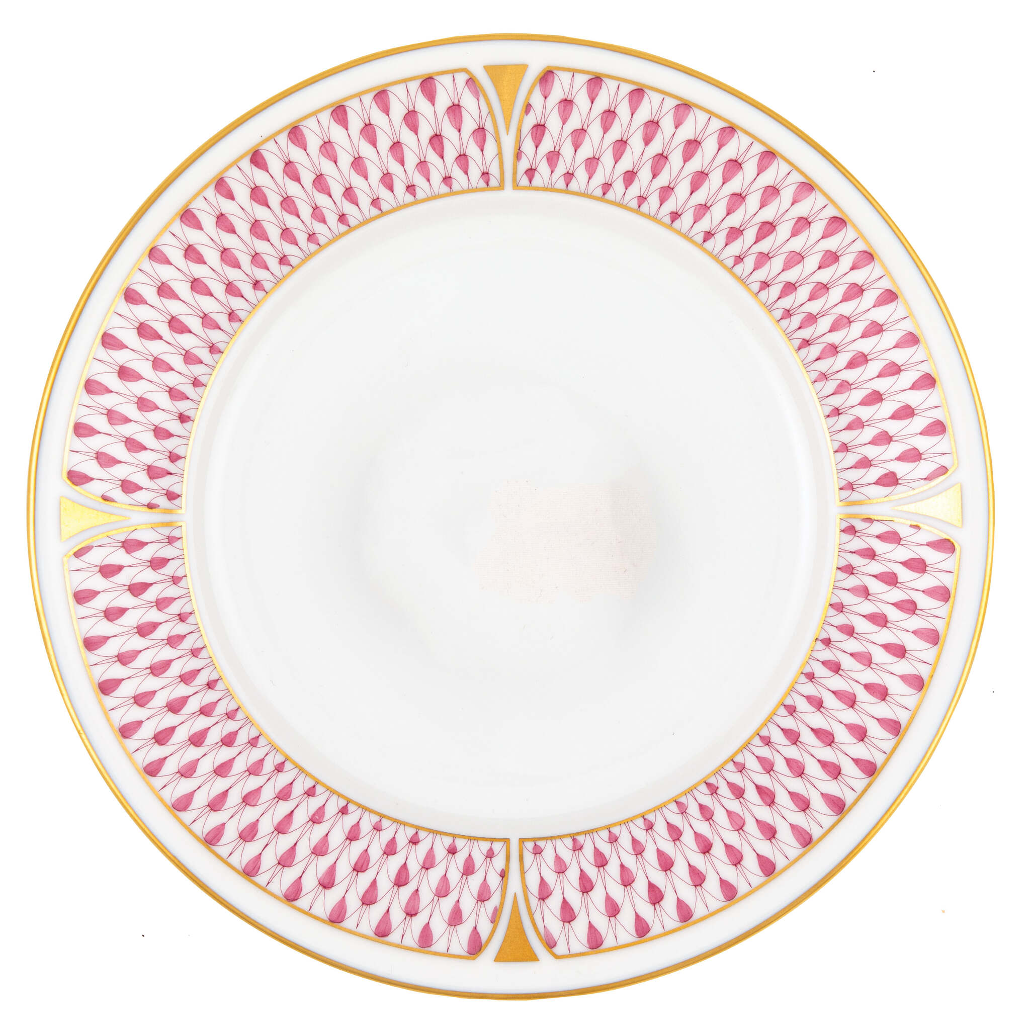 Hand-painted Herend Art Deco Raspberry Bread and Butter Plate in fine porcelain, 6in D, on a white background