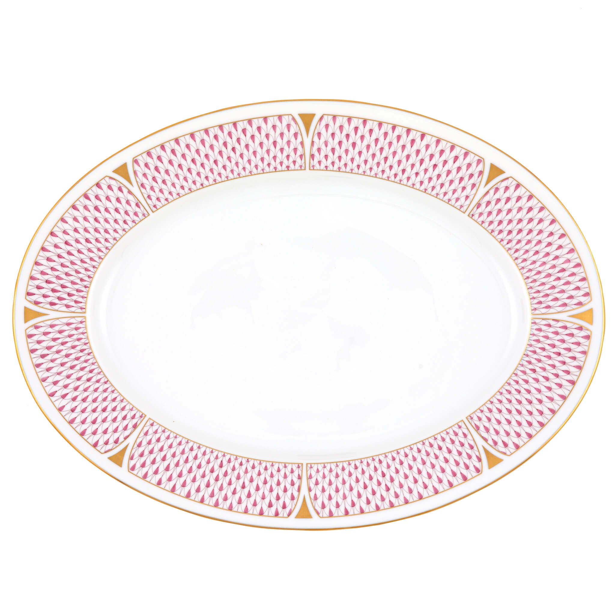 Hand-painted Herend Art Deco Raspberry Oval Platter in fine porcelain, 15in L X 11in W, on a white background