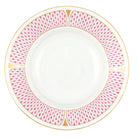 Hand-painted Herend Art Deco Raspberry Rim Soup Soup Plates & Rimmed Soup Bowl in fine porcelain, 8.5in D, on a white background