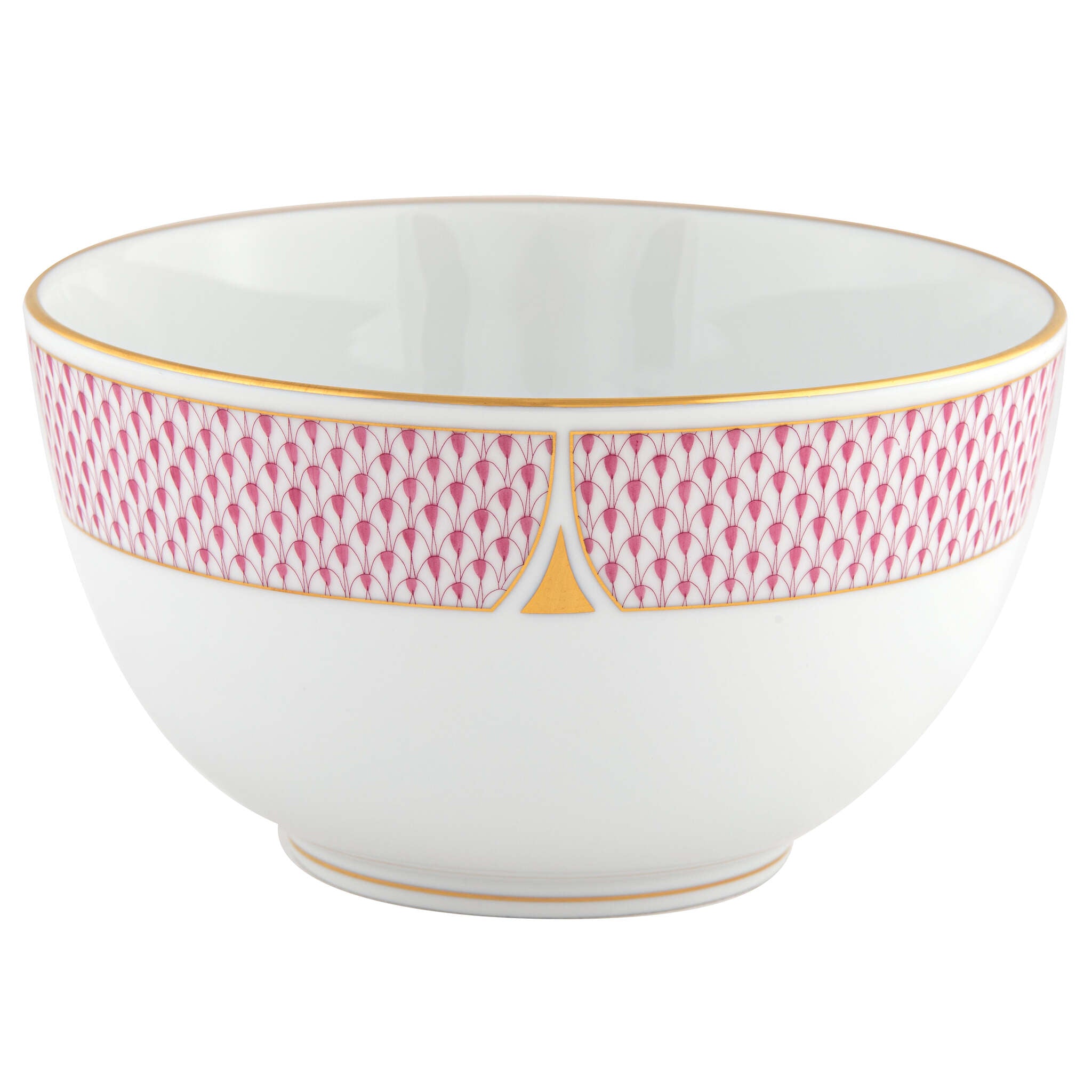 Hand-painted Herend Art Deco Raspberry Round Bowl in fine porcelain, 4in H X 7.5in D, on a white background