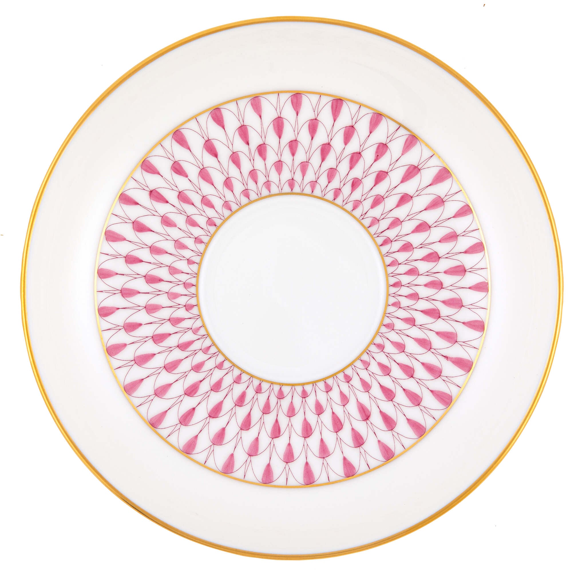 Hand-painted Herend Art Deco Raspberry Tea Saucer in fine porcelain, 5.5in D, on a white background