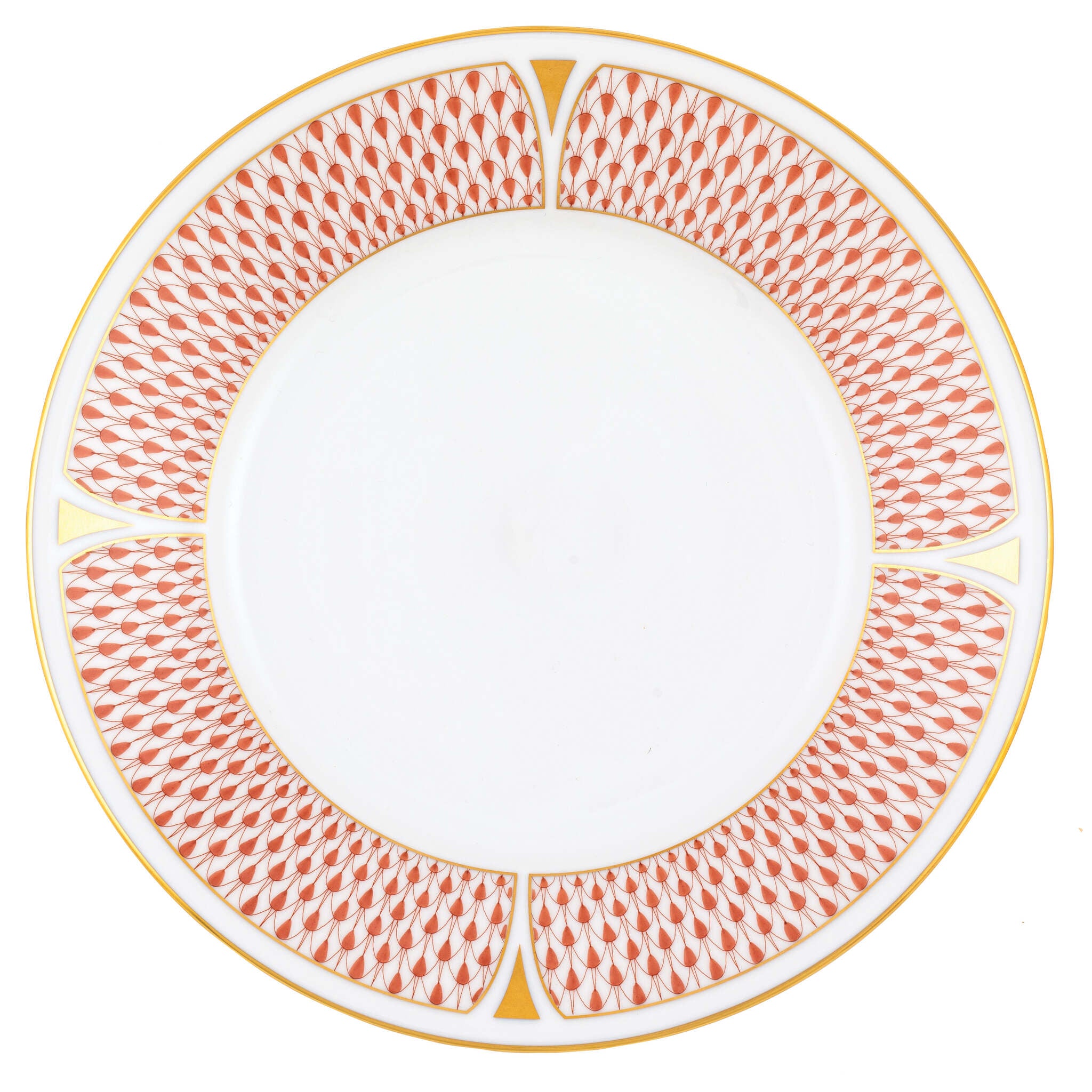 Hand-painted Herend Art Deco Rust Dessert Plate in fine porcelain, 8in D, on a white background