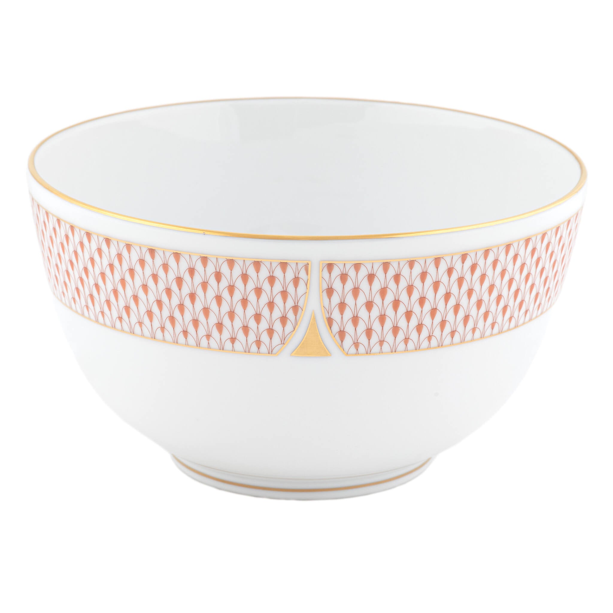 Hand-painted Herend Art Deco Rust Round Bowl in fine porcelain, 4in H X 7.5in D, on a white background