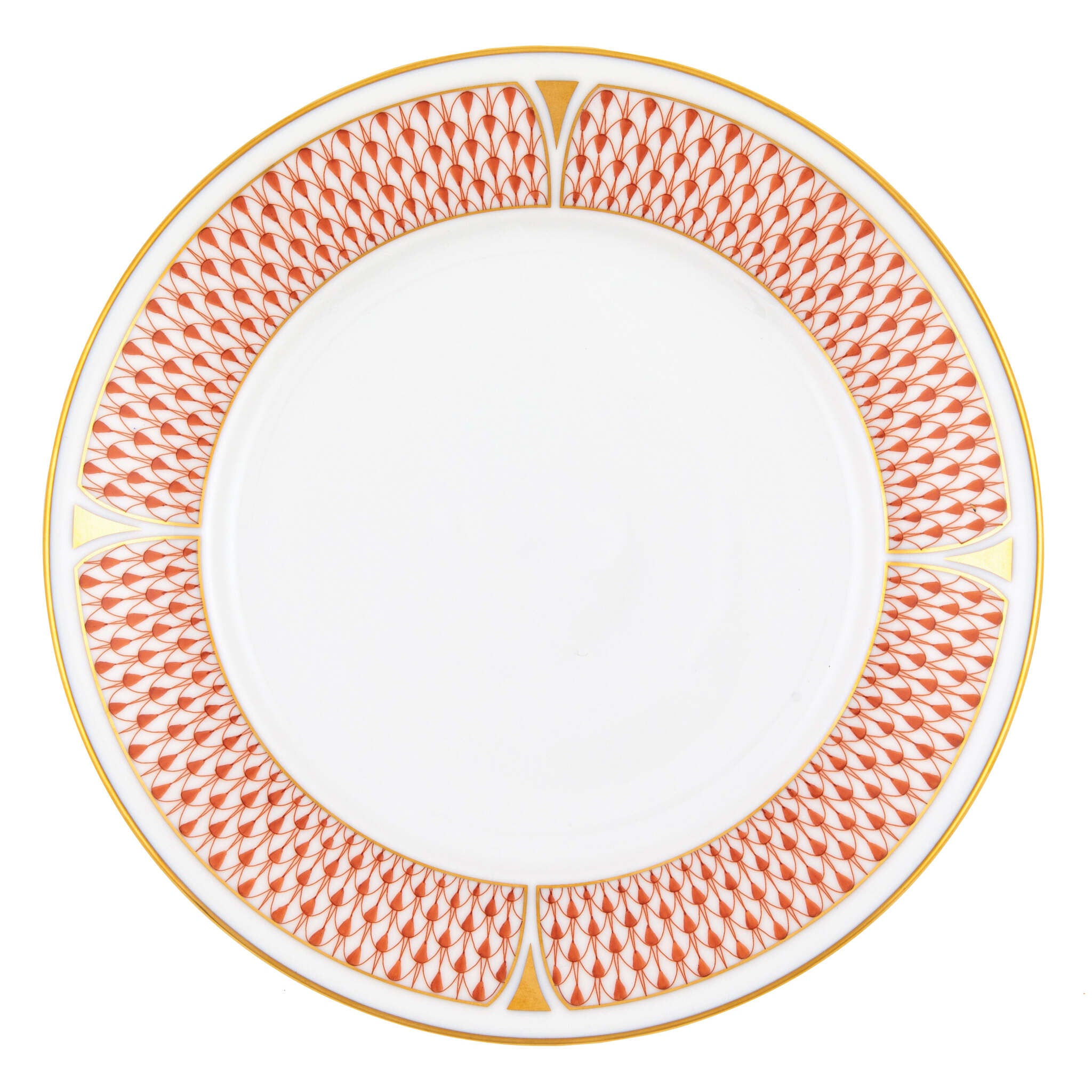 Hand-painted Herend Art Deco Rust Salad Plate in fine porcelain, 7.25in D, on a white background