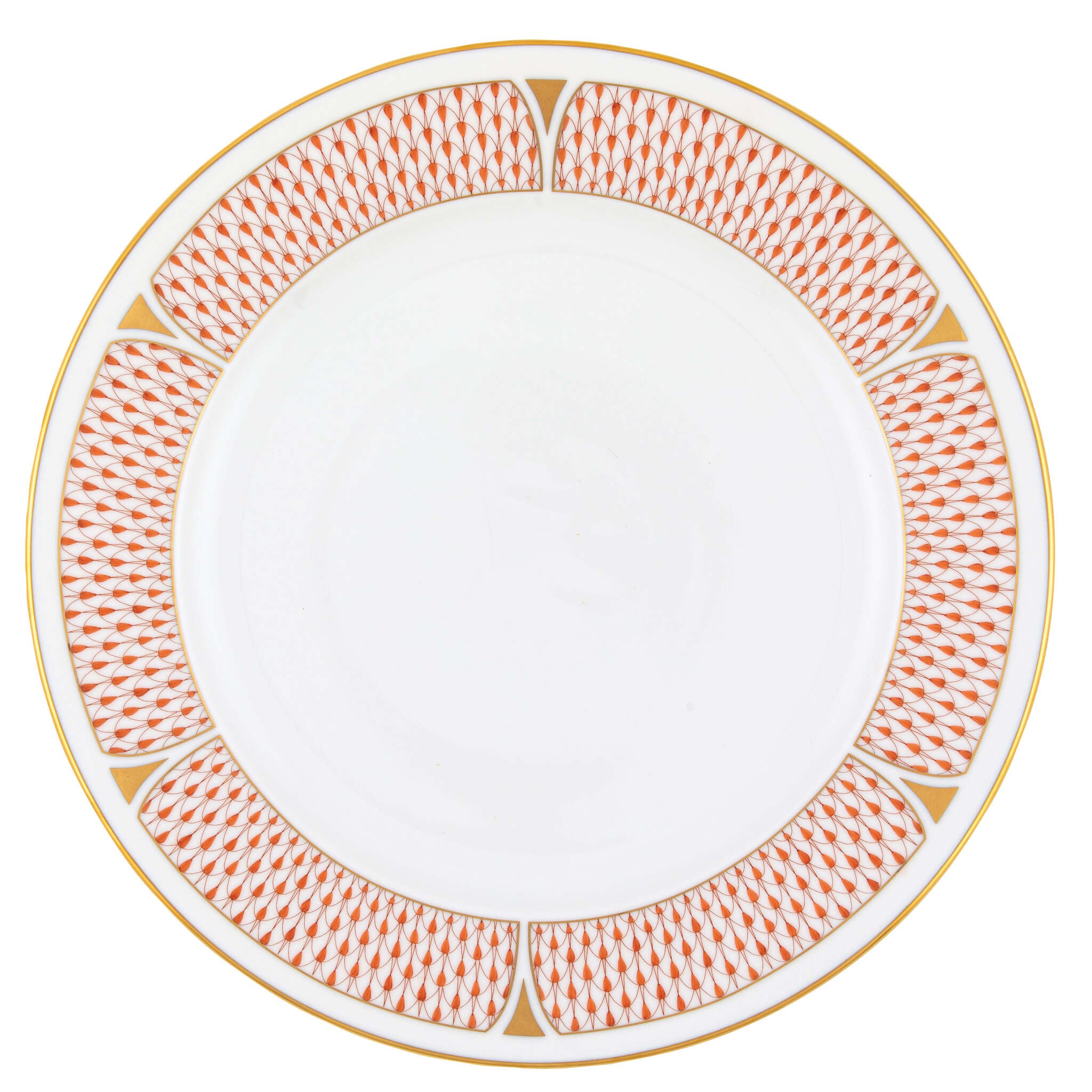 Hand-painted Herend Art Deco Rust Service Plate in fine porcelain, 11in D, on a white background