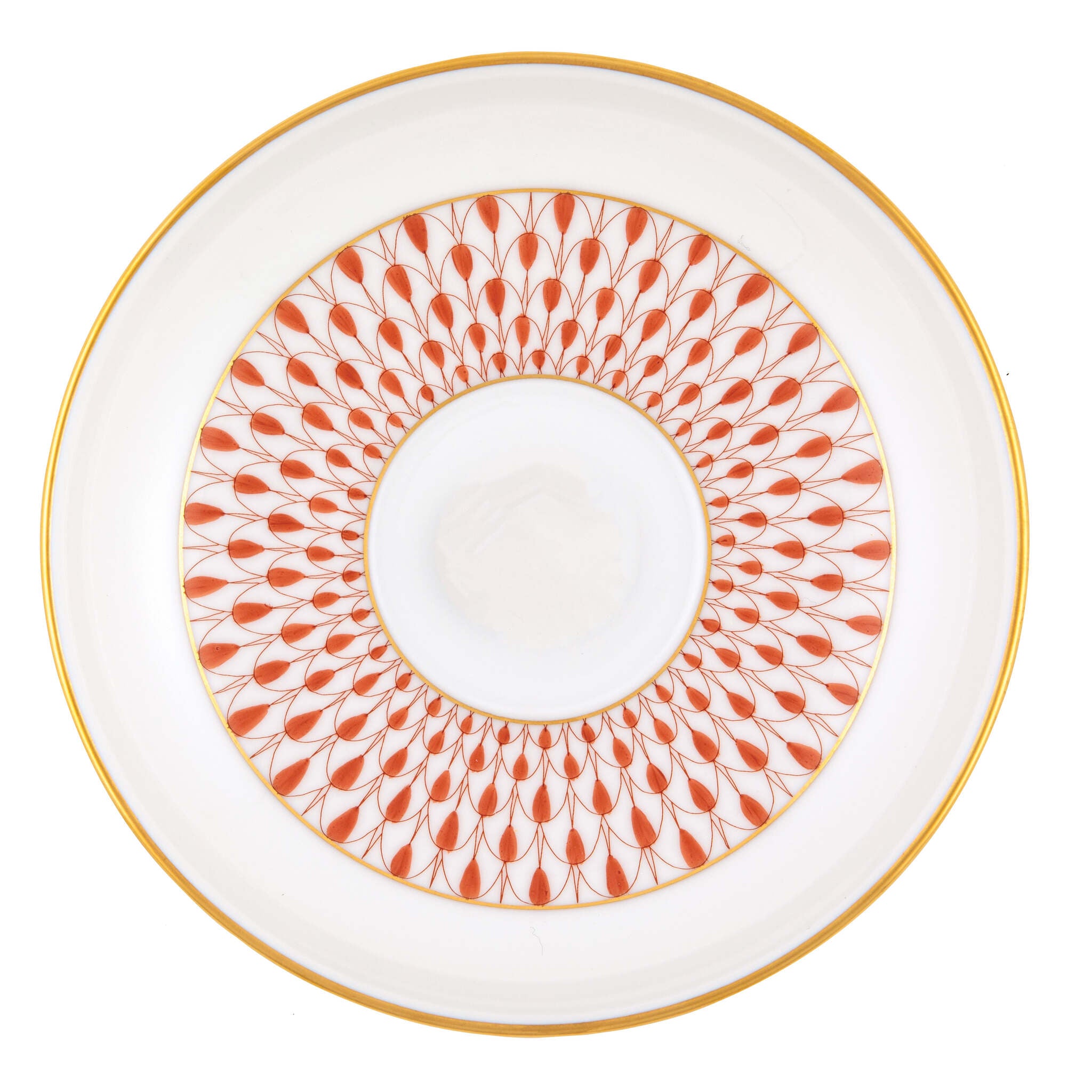 Hand-painted Herend Art Deco Rust Tea Saucer in fine porcelain, 5.5in D, on a white background