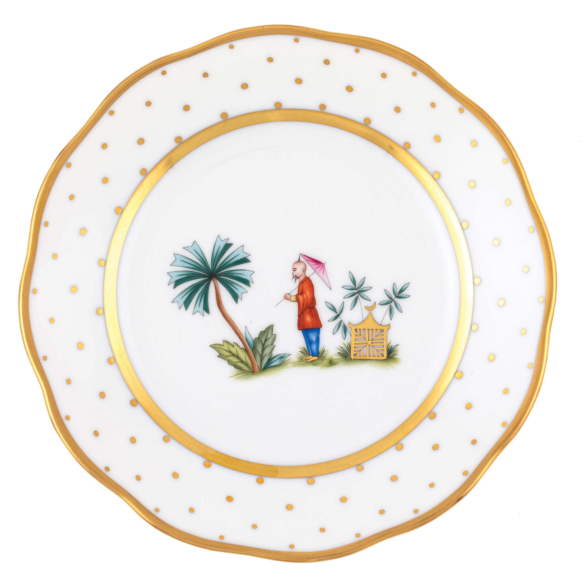 Hand-painted Herend Asian Garden Bread and Butter Plate in fine porcelain, 6in D,, Motif 2, on a white background