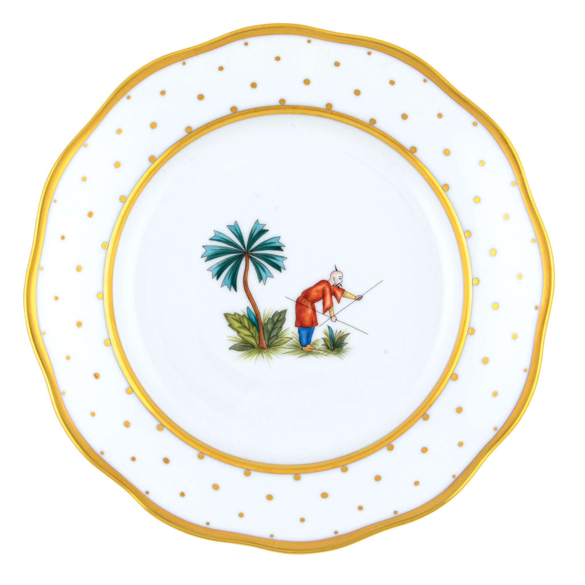 Hand-painted Herend Asian Garden Dessert Plate in fine porcelain, 8.25in D, on a white background