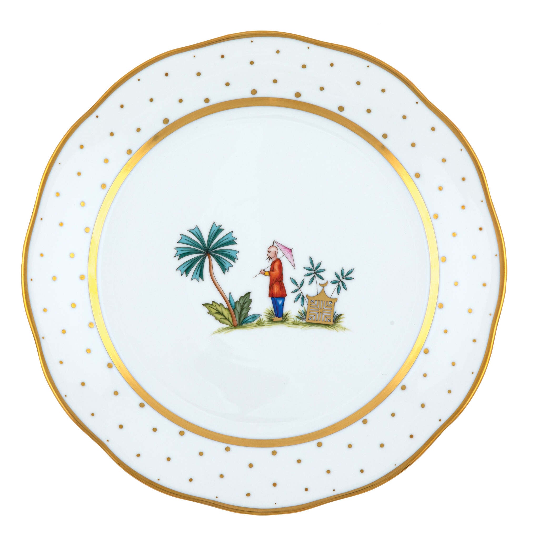 Hand-painted Herend Asian Garden Dinner Plate in fine porcelain, 10.5in D,, Motif 2, on a white background