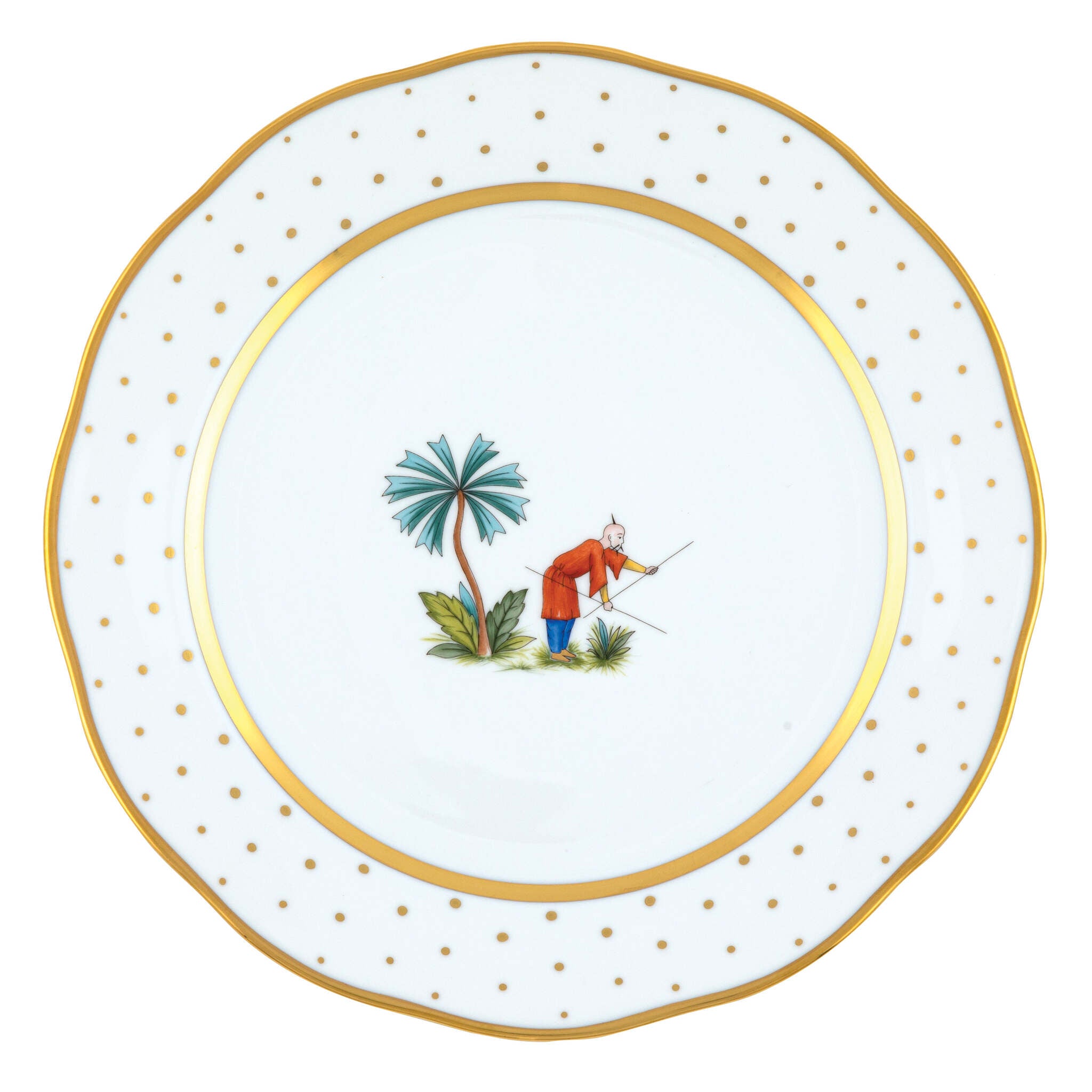 Hand-painted Herend Asian Garden Dinner Plate in fine porcelain, 10.5in D,, Motif 6, on a white background
