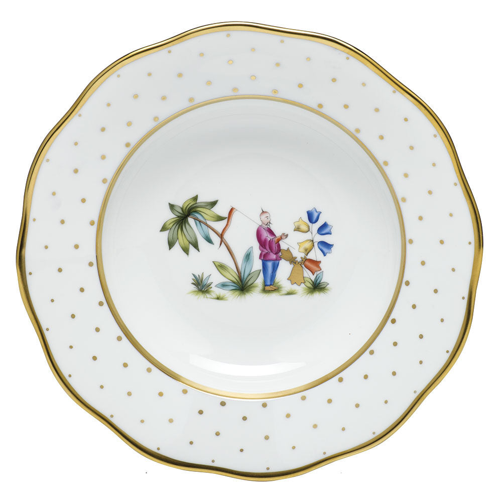 Hand-painted Herend Asian Garden Rim Soup Plate Soup Plates & Rimmed Soup Bowl in fine porcelain, 8in D,, Motif 1, on a white background