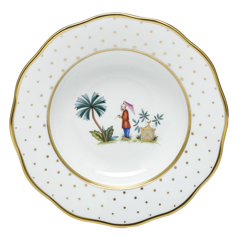 Hand-painted Herend Asian Garden Rim Soup Plate Soup Plates & Rimmed Soup Bowl in fine porcelain, 8in D,, Motif 2, on a white background