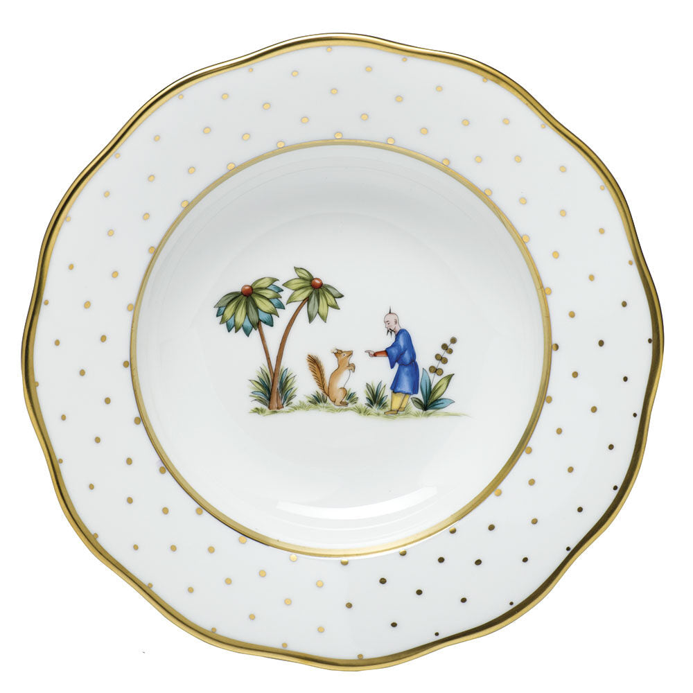 Hand-painted Herend Asian Garden Rim Soup Plate Soup Plates & Rimmed Soup Bowl in fine porcelain, 8in D,, Motif 3, on a white background