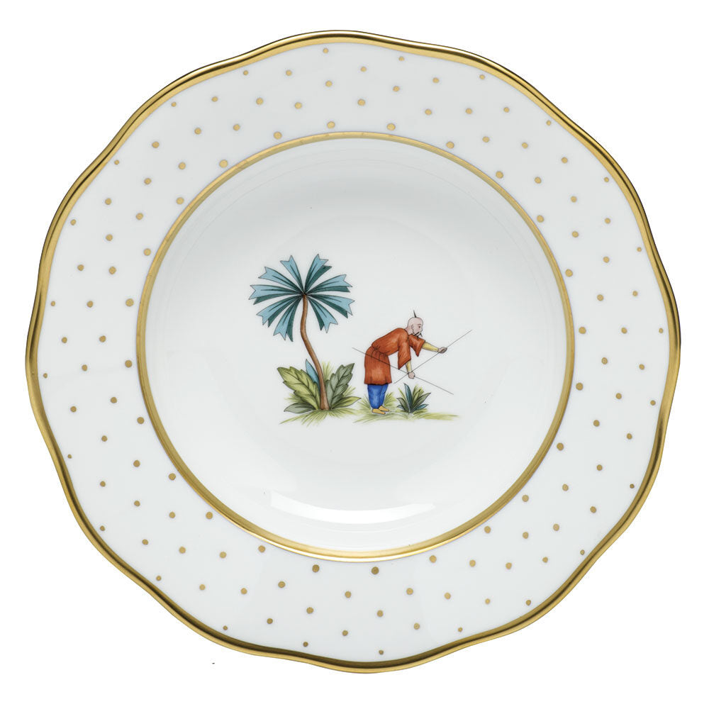 Hand-painted Herend Asian Garden Rim Soup Plate Soup Plates & Rimmed Soup Bowl in fine porcelain, 8in D,, Motif 6, on a white background