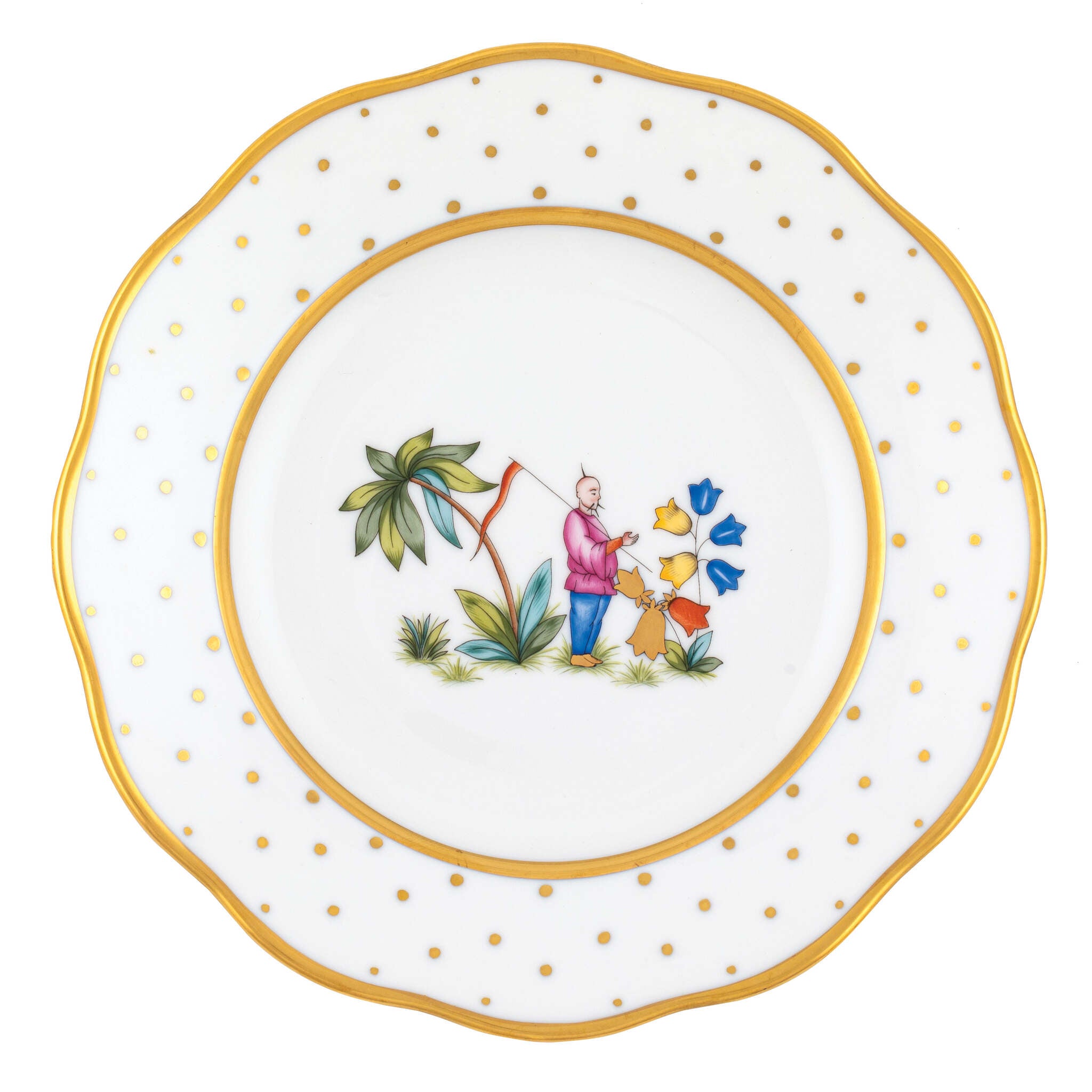 Hand-painted Herend Asian Garden Salad Plate in fine porcelain, 7.5in D,, Motif 1, on a white background