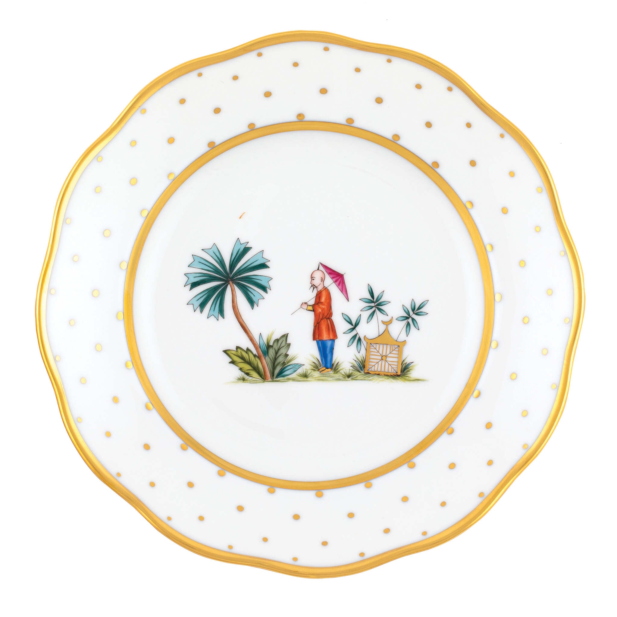 Hand-painted Herend Asian Garden Salad Plate in fine porcelain, 7.5in D,, Motif 2, on a white background