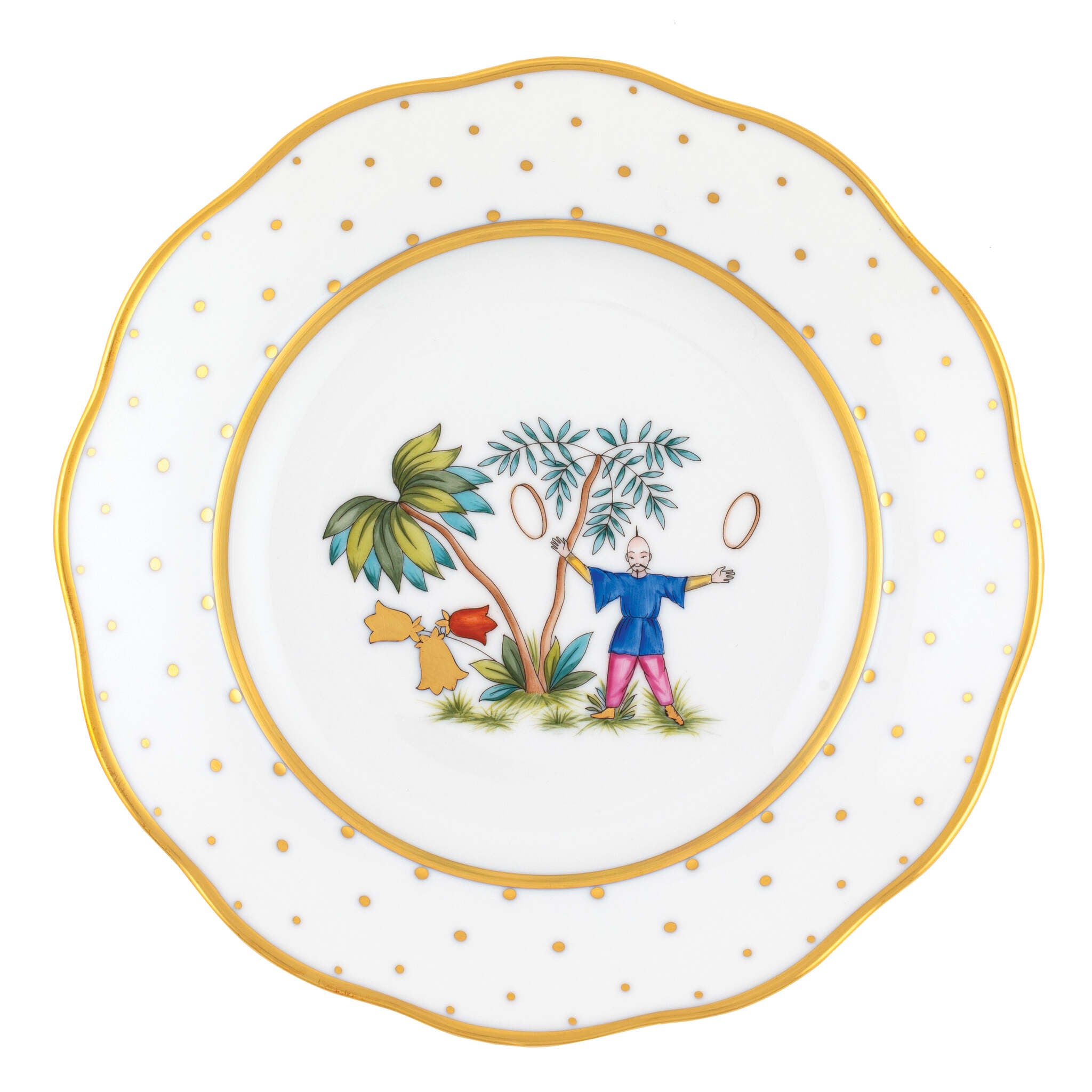 Hand-painted Herend Asian Garden Salad Plate in fine porcelain, 7.5in D,, Motif 5, on a white background