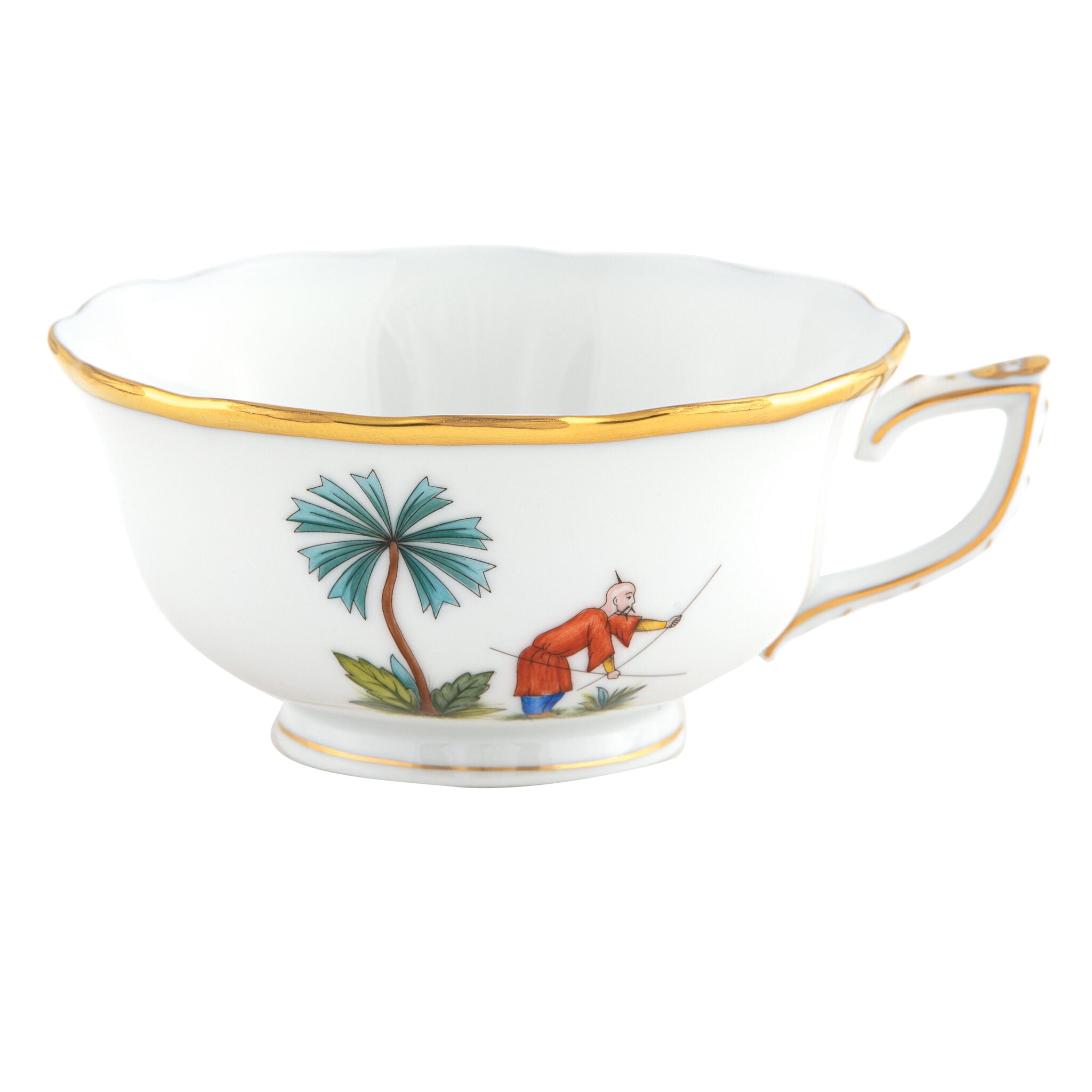 Hand-painted Herend Asian Garden Tea Cup Cup & Saucer Set in fine porcelain, on a white background