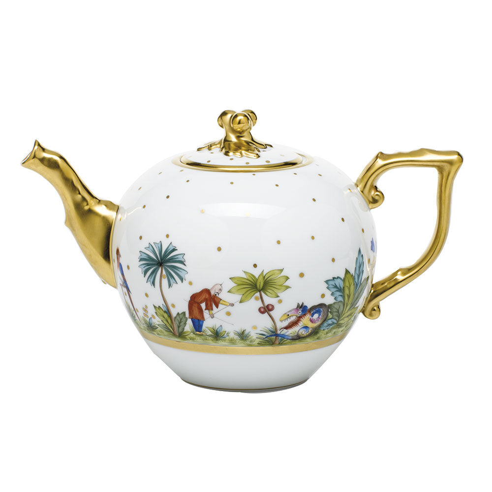 Hand-painted Herend Asian Garden Tea Pot with Twist Teapot in fine porcelain, on a white background
