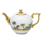 Hand-painted Herend Asian Garden Tea Pot with Twist Teapot in fine porcelain, on a white background